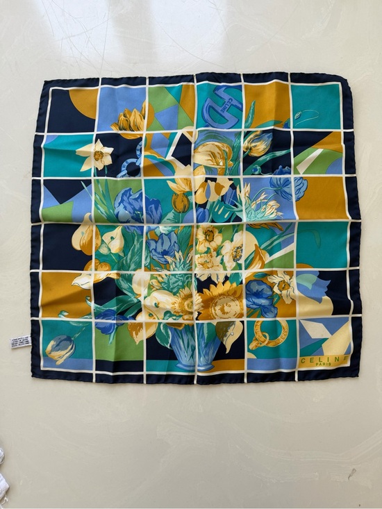 Celine Accessories - Celine Silk Scarf in Navy, Teal & Mustard